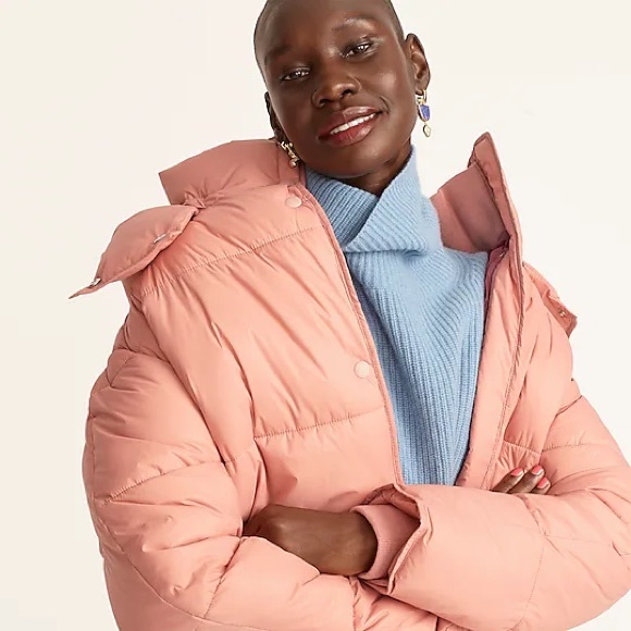 J Crew Pink Flurry Puffer Jacket With Primaloft Hooded Large Collar Size… - Picture 2 of 4